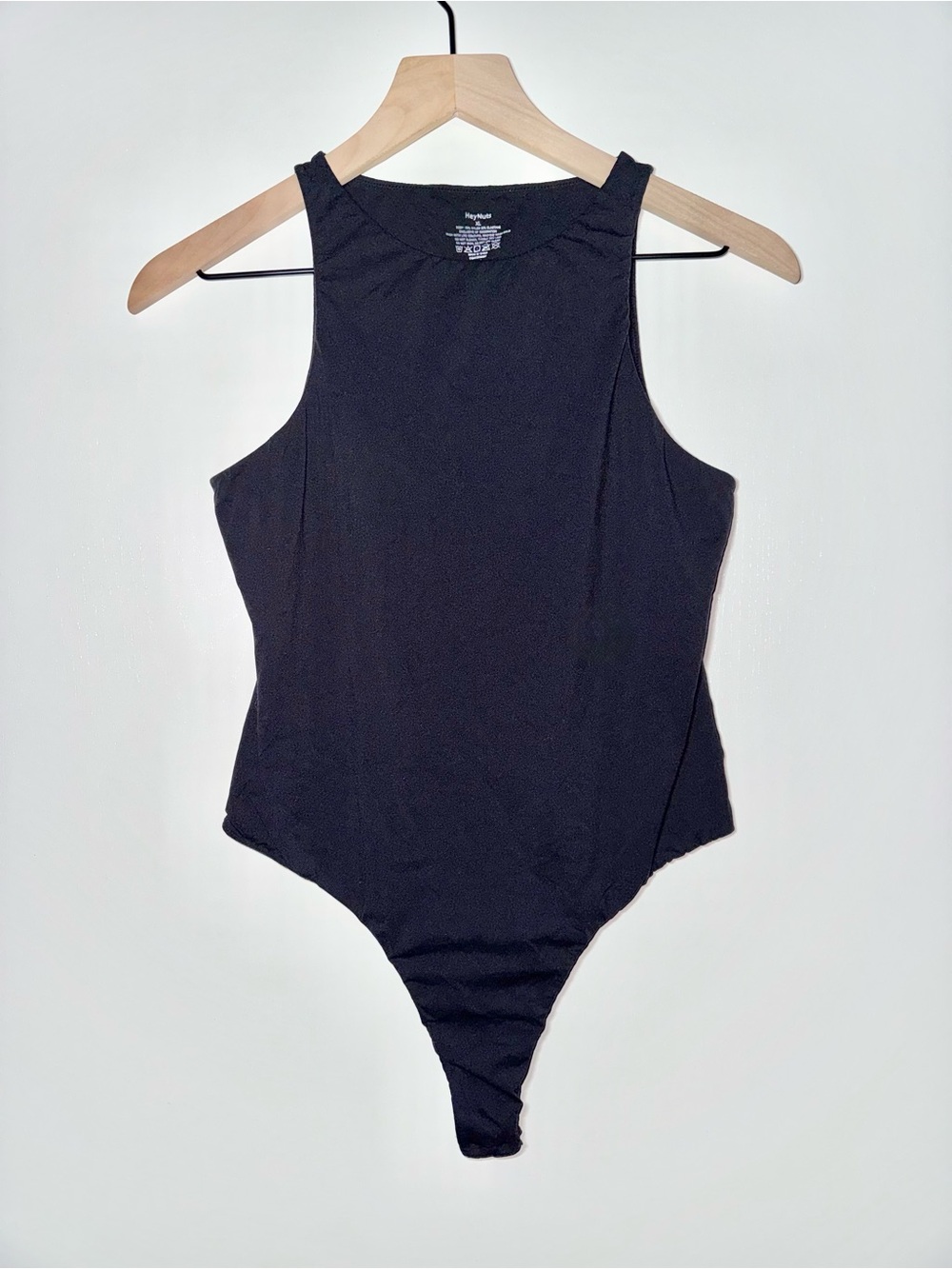 HeyNuts Women Size XL Double Layer High Neck Sleeveless Black Bodysuit Racerback
